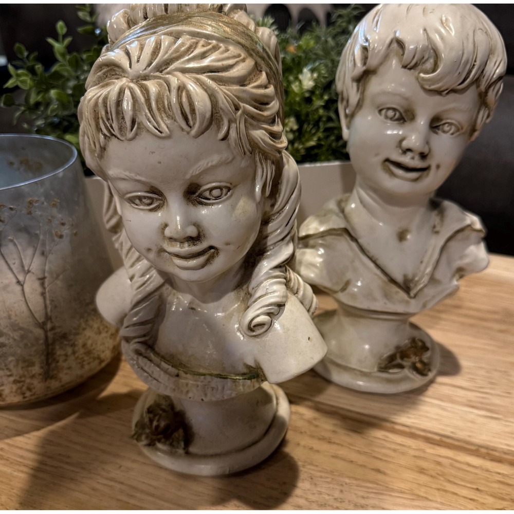 1962 Vintage Universal Statuary Corp Boy & Girl Busts ; White Décor